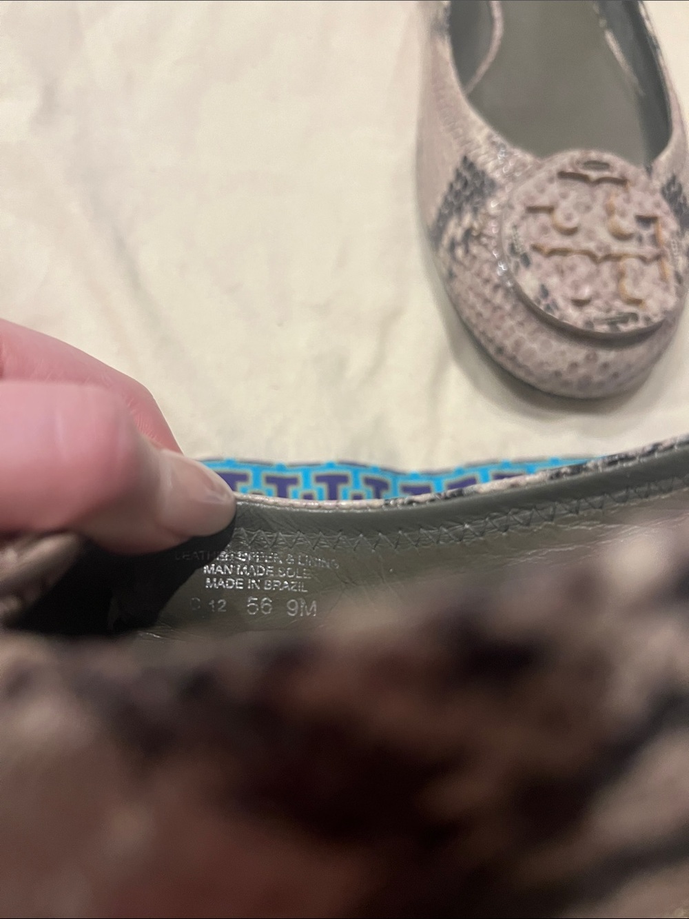 Tory Burch Snakeskin-Print Reva Ballet Flats in Taupe - Picture 6 of 7